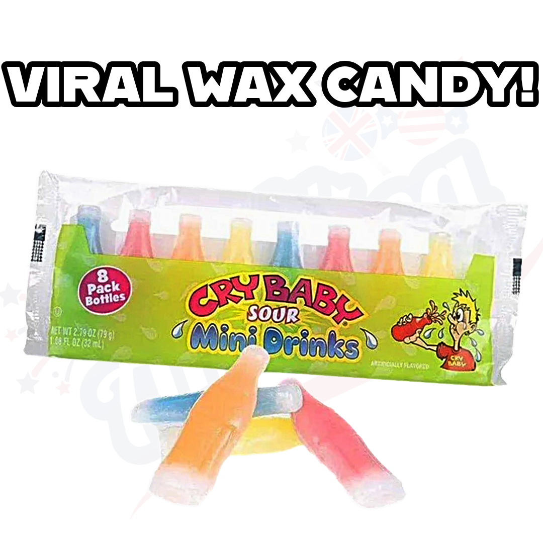 Cry Baby Wax Candy Sour Mini Drinks 8-Pack 79g