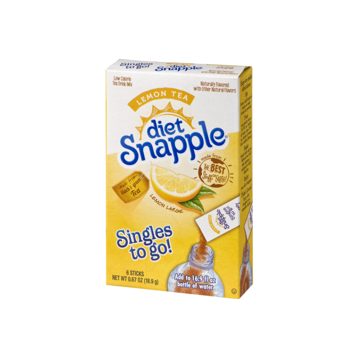 Diet Snapple Lemon Iced Tea Singles to go 20.4g (6 Pack)