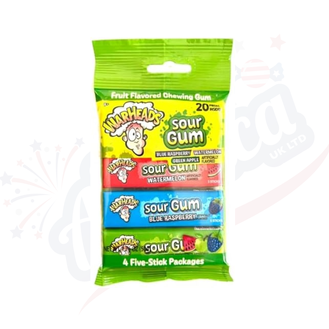 Warheads Sour Gum 20 Sticks Blue Raspberry, Watermelon, Green Apple